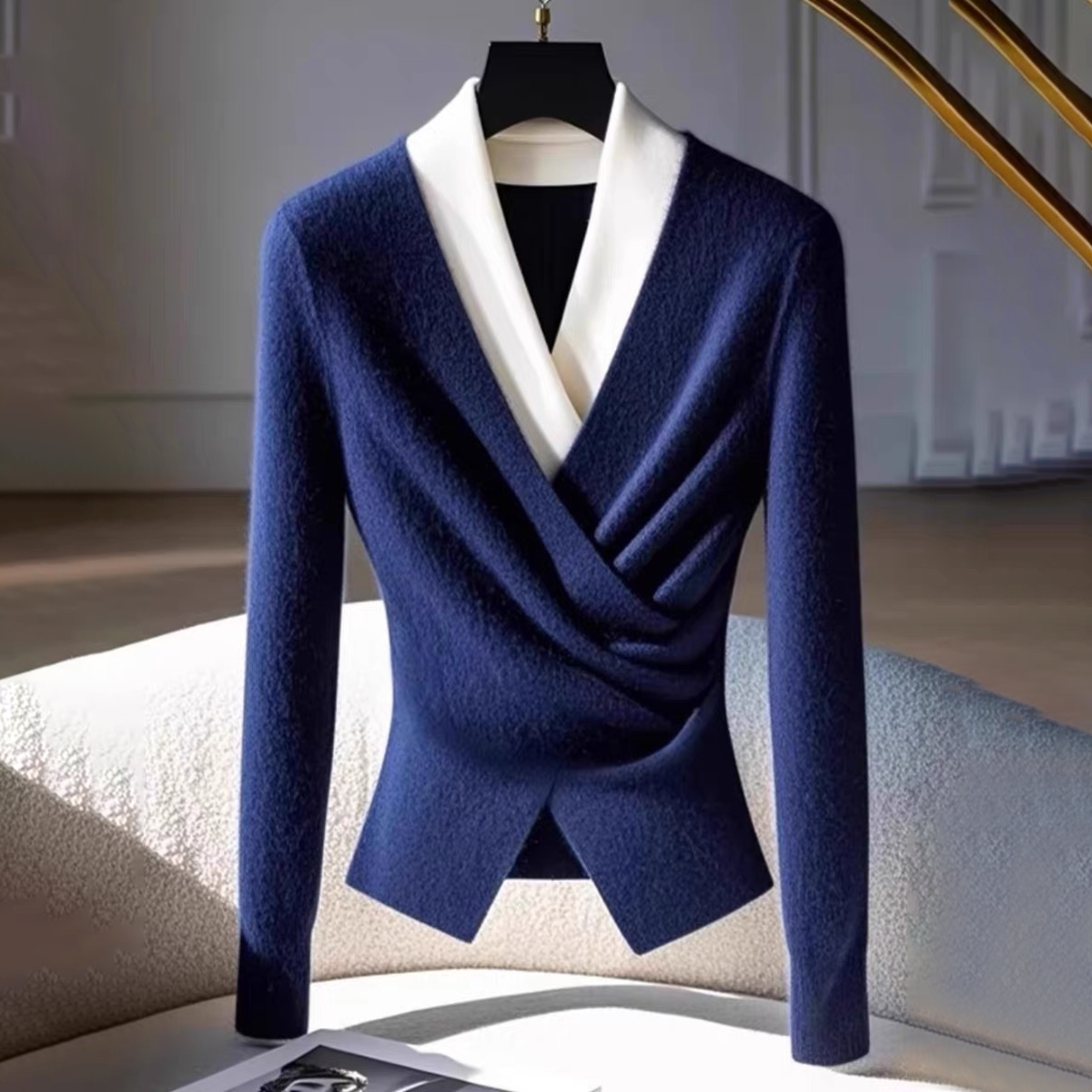 Elegant draped blouse, wool blend, stylish