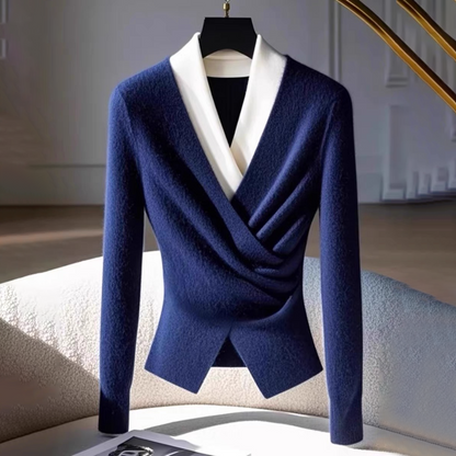 Elegant draped blouse, wool blend, stylish