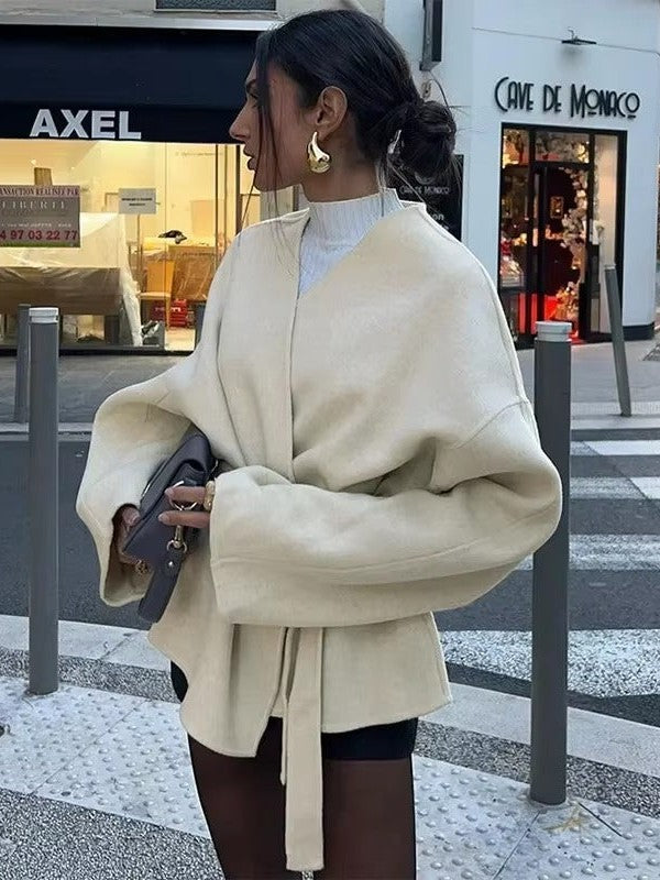 Elegant Lace-Up Jacket With Adjustable Belt