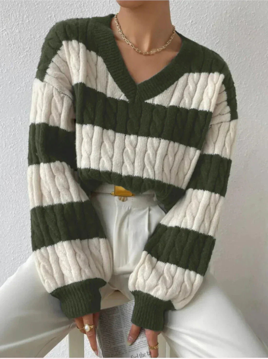 Stylish Striped V-Neck Sweater for Women