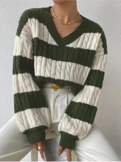 Stylish Striped V-Neck Sweater for Women