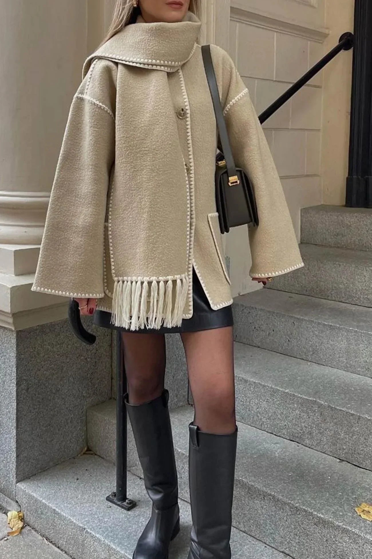 Winter Coat Poncho-Style Oversized Wool Blend