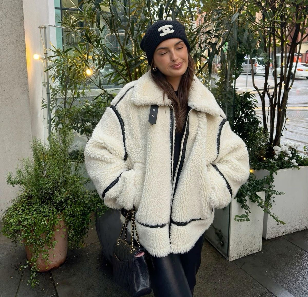 Oversized Shearling Jacket Soft Warm Zipper