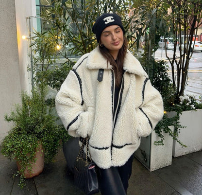 Oversized Shearling Jacket Soft Warm Zipper