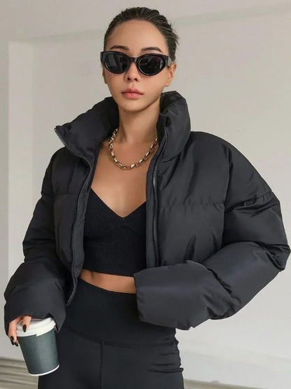 Damen Kurz Steppjacke Warm Isoliert - IdealeKleiden