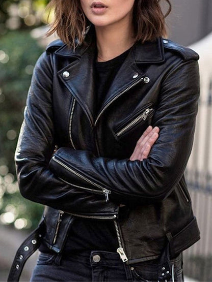Modische Damenlederjacke Elegant Reißverschluss - IdealeKleiden