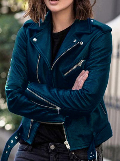 Stylish Women's Leather Jacket Elegant Zipper