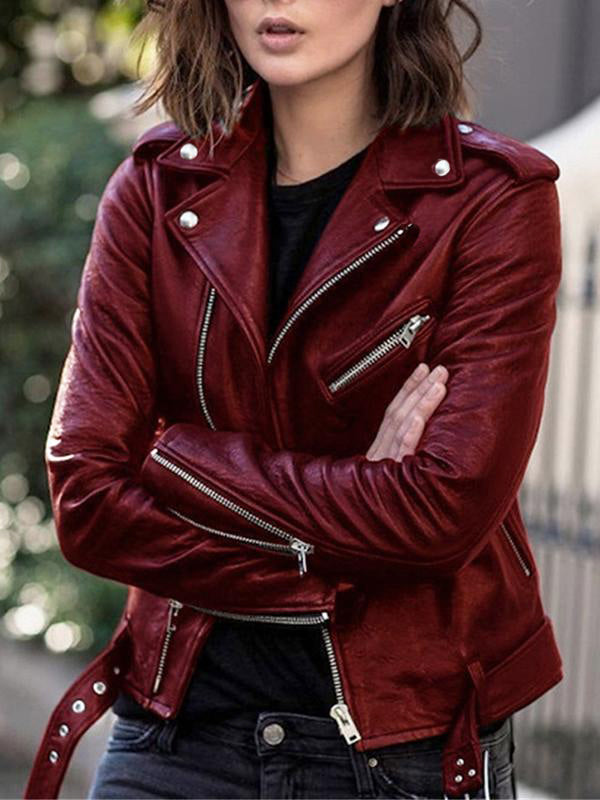 Stylish Women's Leather Jacket Elegant Zipper