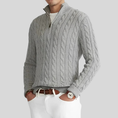 Men's Cable Knit Sweater with Zipper