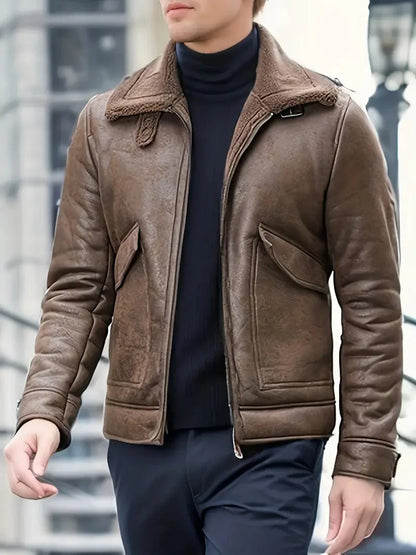 Men's Leather Jacket Warm Fleece Lined