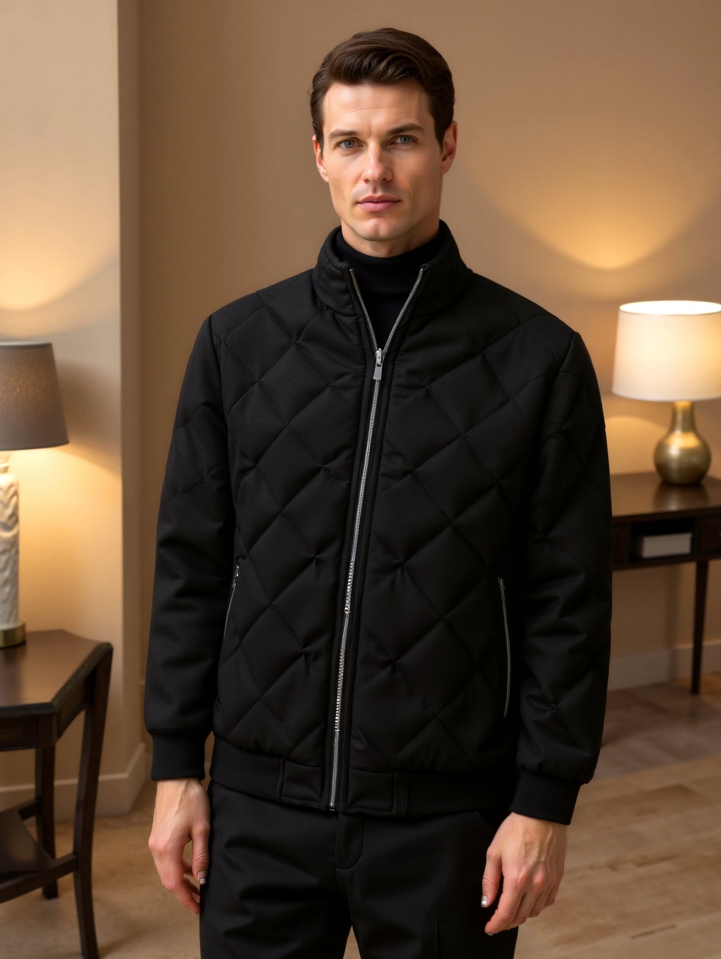 Herren Steppjacke Schwarz Modern Struktur - IdealeKleiden