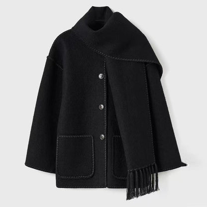 Damen Wollmantel Grau Elegantes Design - IdealeKleiden