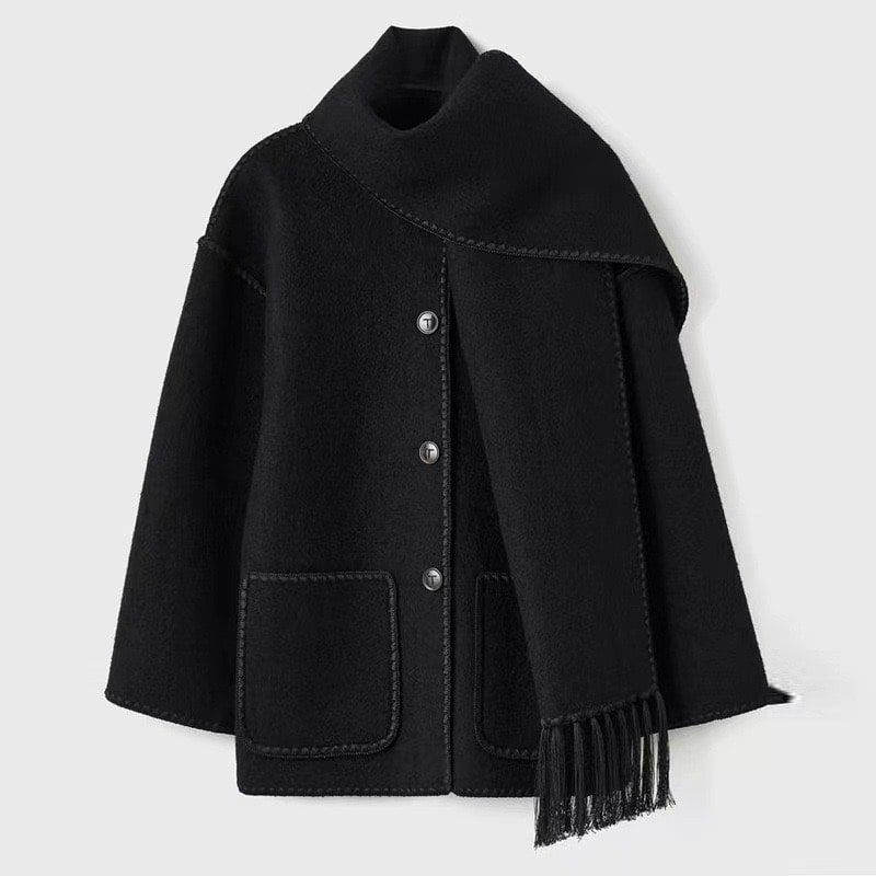 Women's Wool Coat Grey Elegant Design