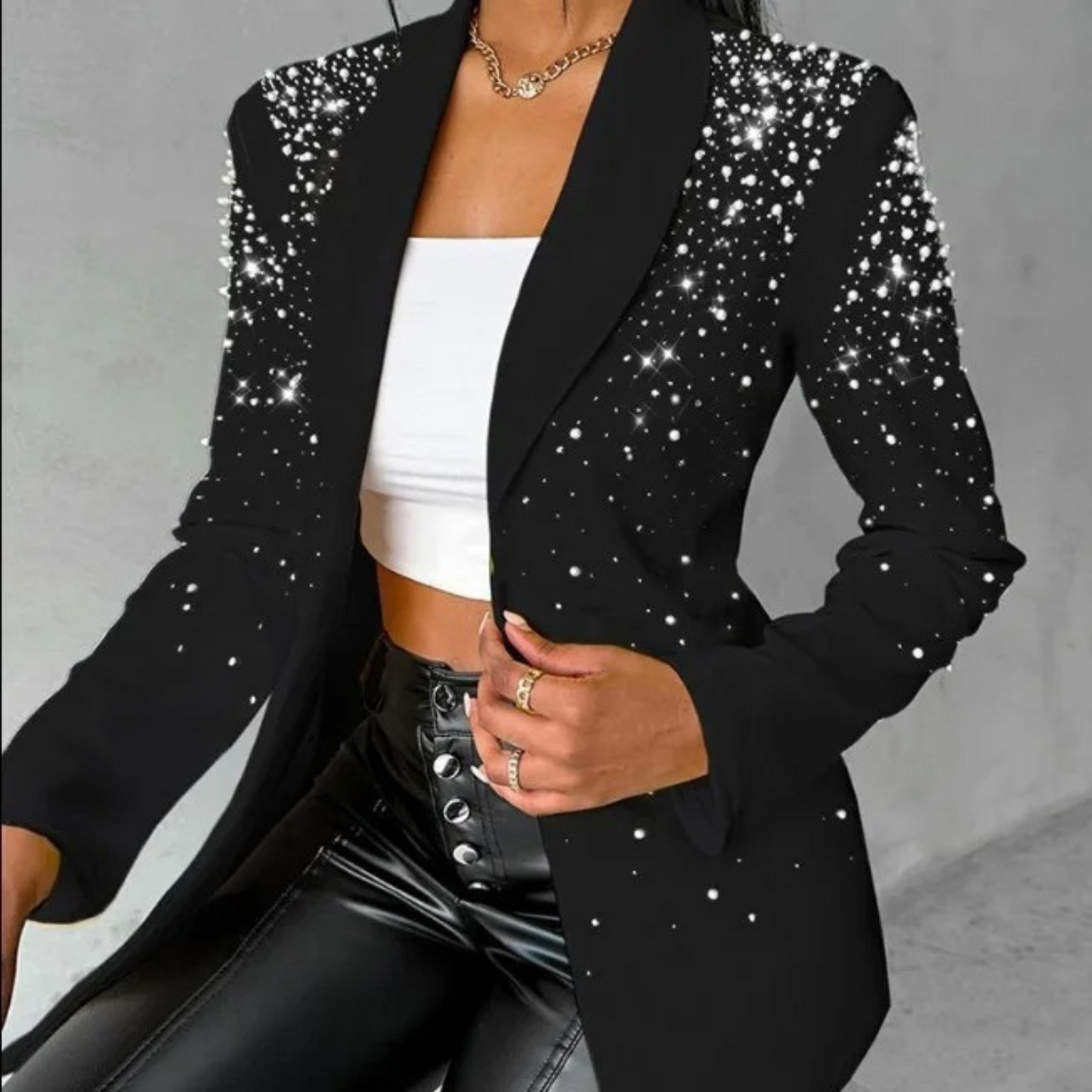 Elegant women's blazer with pearl embroidery