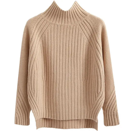 Weiches Rippstrick Oberteil Rollkragen Pullover - IdealeKleiden