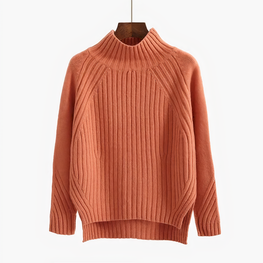 Stylischer Rippstrick Pullover Hochgeschlossen - IdealeKleiden