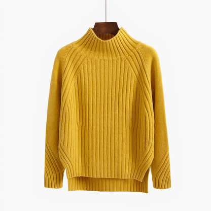 Stylish Ribbed Knit High Neck Sweater