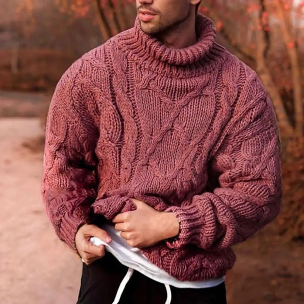 Men's Chunky Knit Wool Sweater Winter Warm