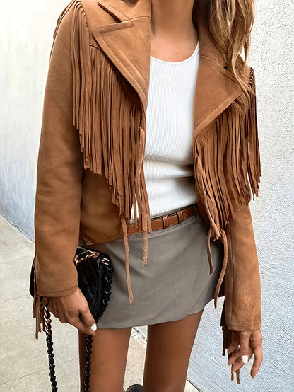 Stylish leather jacket with fringe design