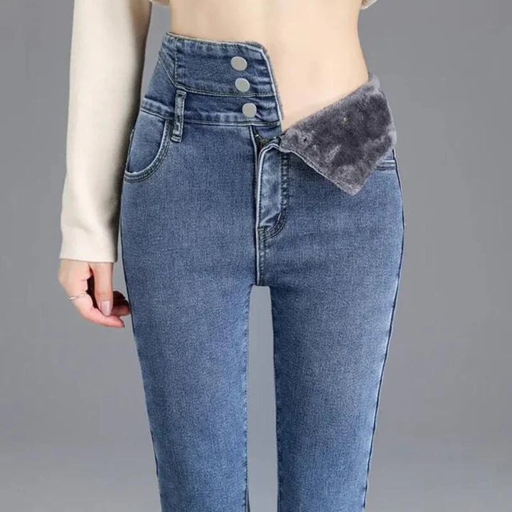 Weiche Fleece-Jeans Damen Röhrenjeans - IdealeKleiden