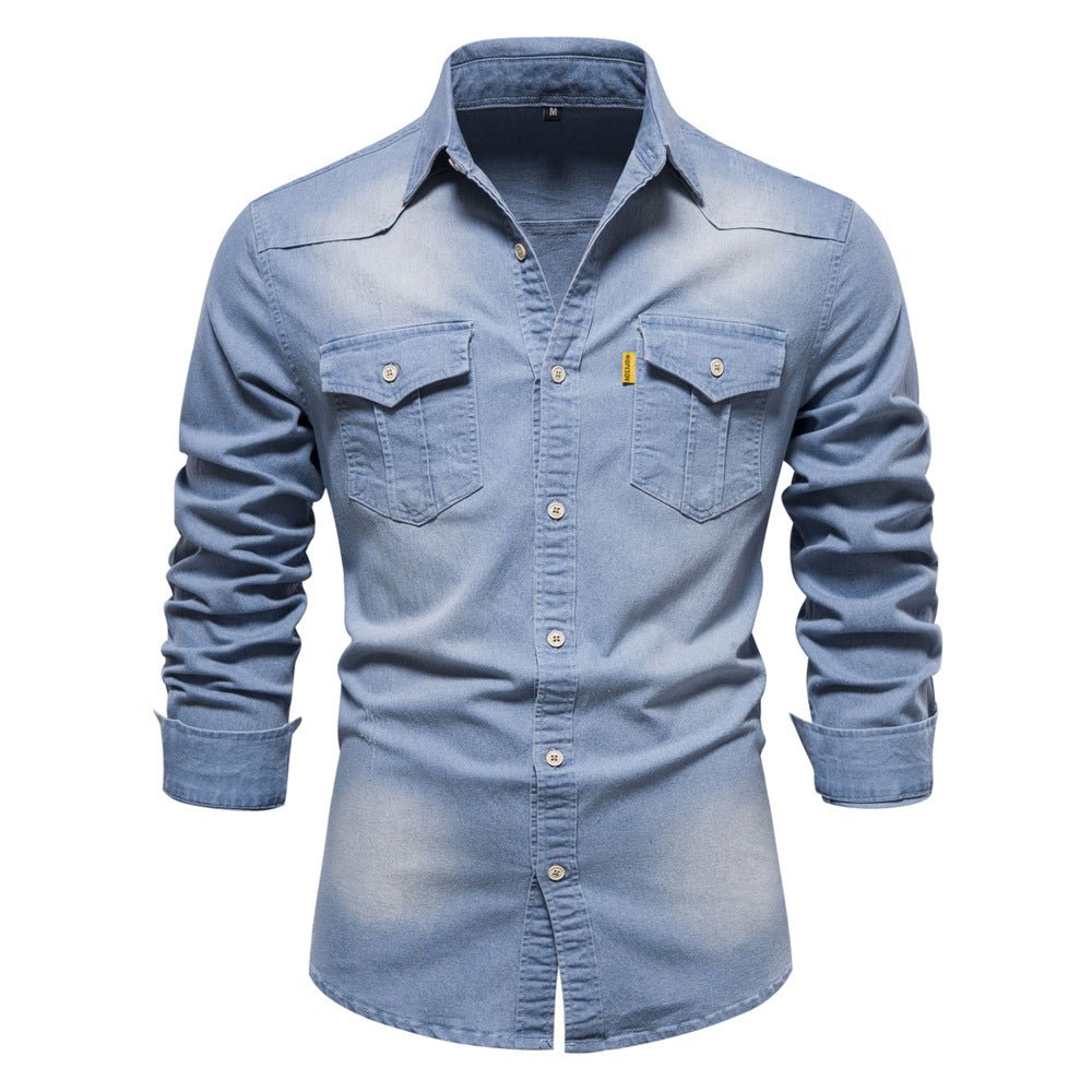 Men's Slim Fit Long Sleeve Denim Shirt Buttons