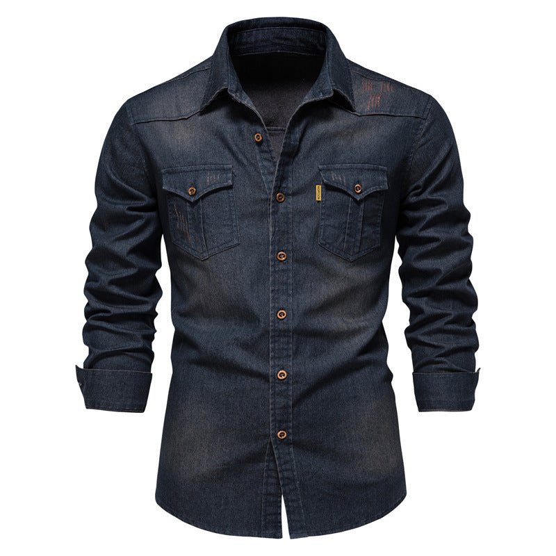 Men's Slim Fit Long Sleeve Denim Shirt Buttons