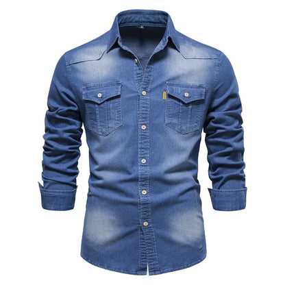 Men's Slim Fit Long Sleeve Denim Shirt Buttons