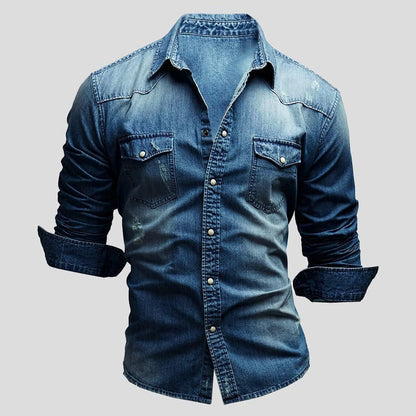 Men's Slim Fit Long Sleeve Button-Down Denim Shirt