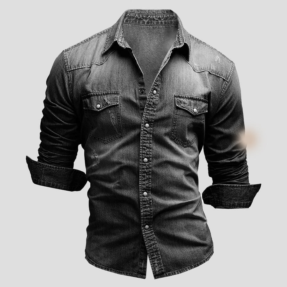 Men's Slim Fit Long Sleeve Button-Down Denim Shirt