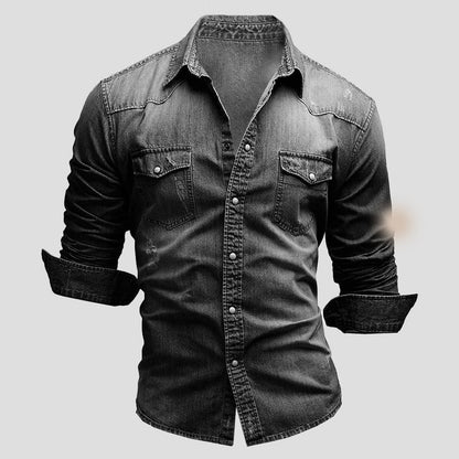 Men's Slim Fit Long Sleeve Button-Down Denim Shirt