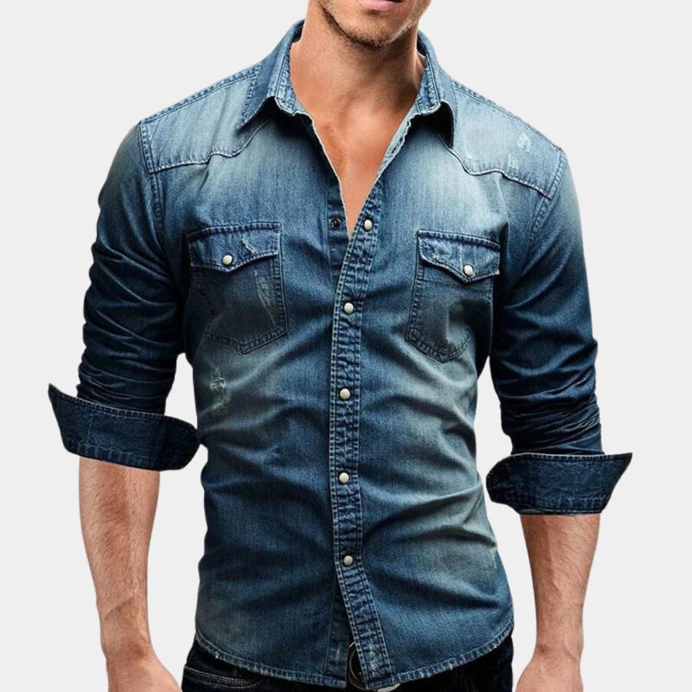 Men's Slim Fit Long-Sleeve Denim Shirt