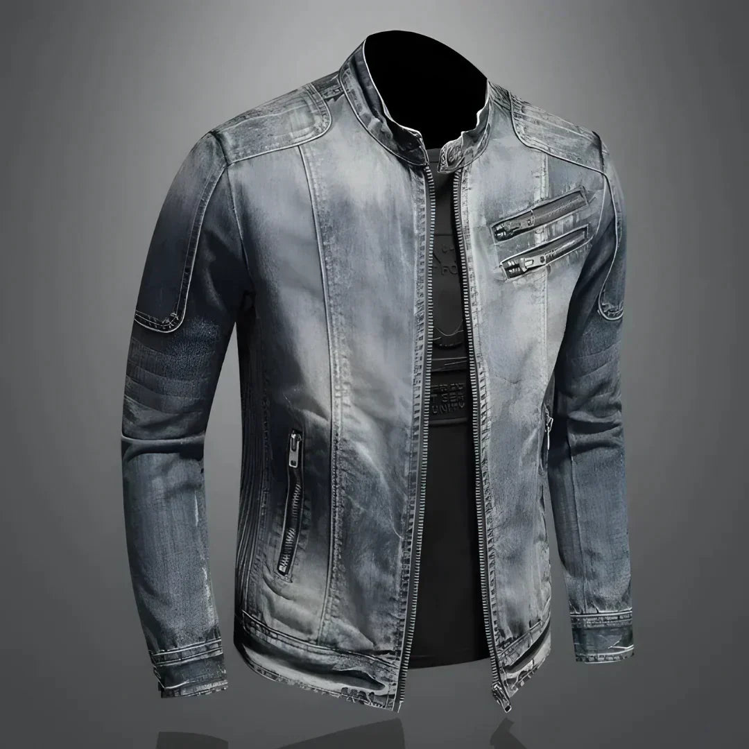 Schlanke Herren Jeansjacke Slim Fit Reißverschluss - IdealeKleiden