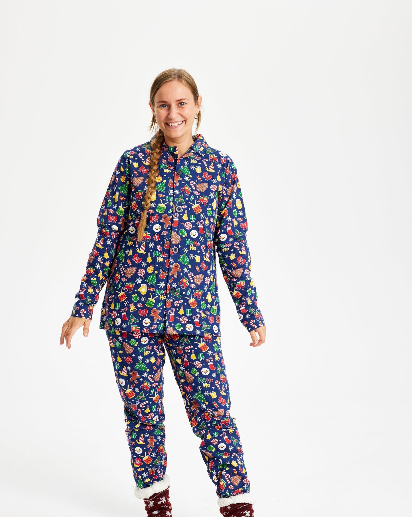 Weihnachts-Pyjama Damen Blau Flanell - IdealeKleiden