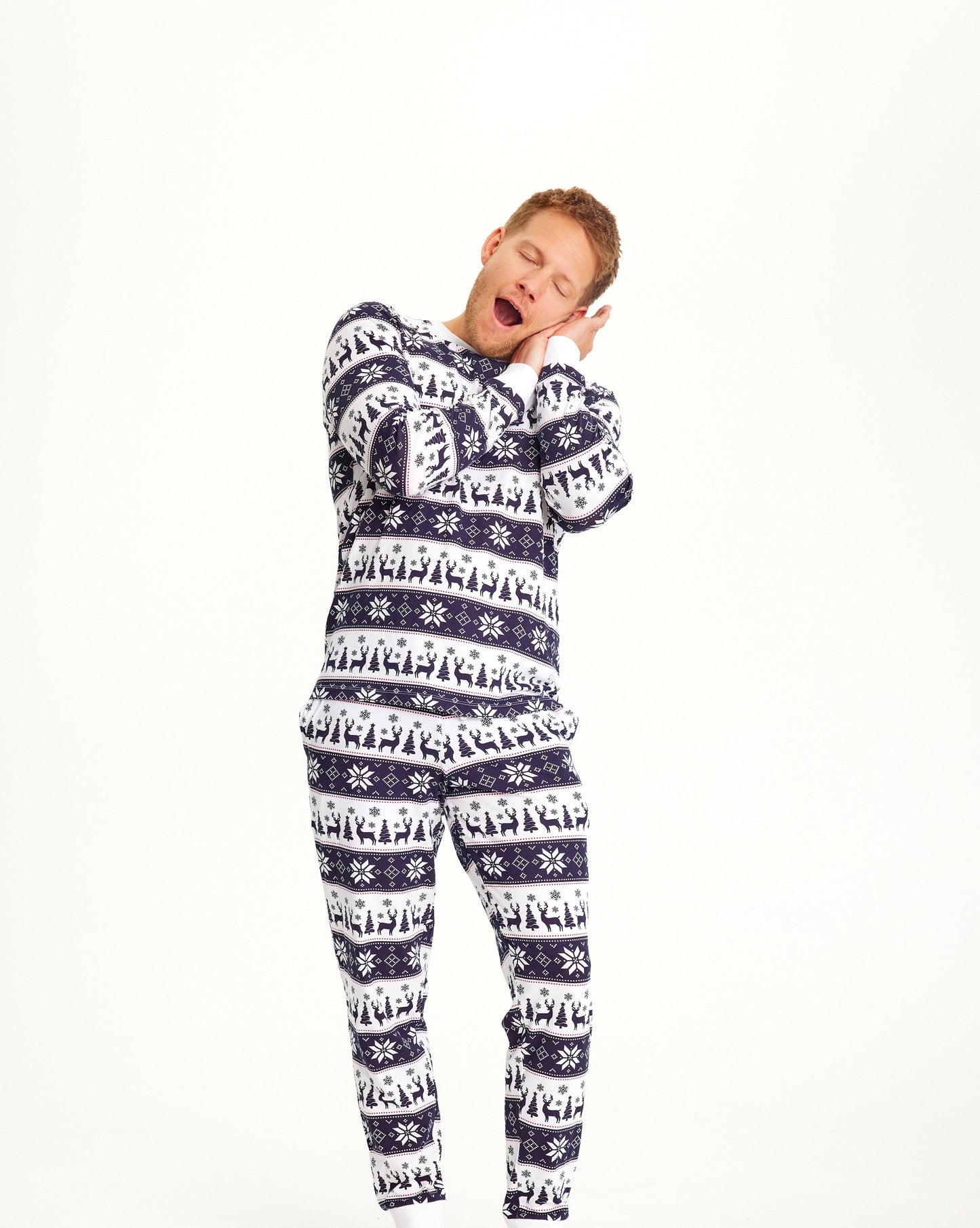 Weihnachts-Pyjama Marineblau Rentier Herren - IdealeKleiden