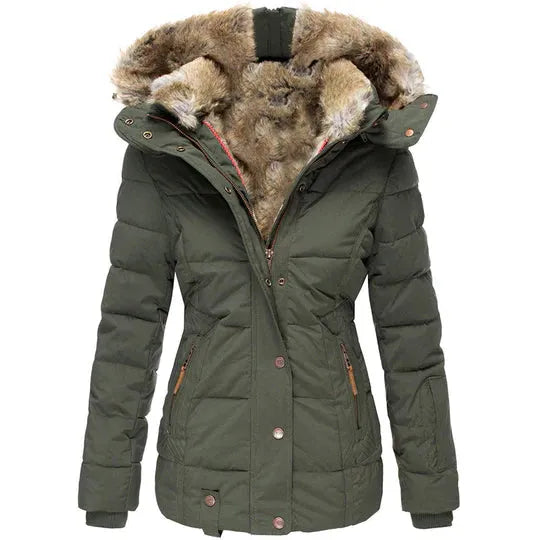 Damen Wintermantel Pelz Kragen Warm Elegant