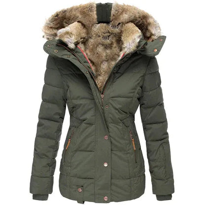 Damen Wintermantel Pelz Kragen Warm Elegant