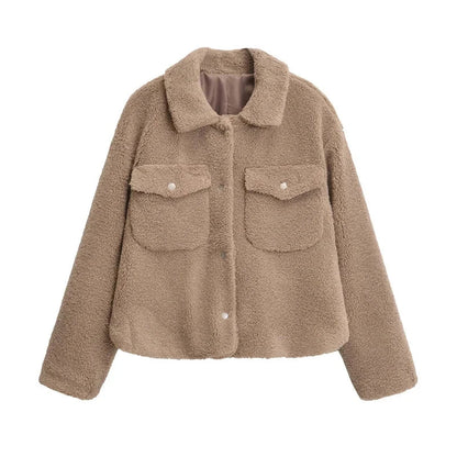 Women's Short Teddy Fleece Jacket Soft
