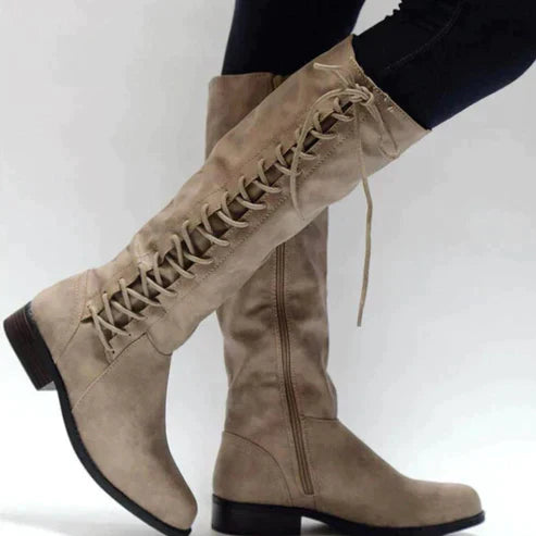 Knee-High Boots Women Slim Lace-Up Flat