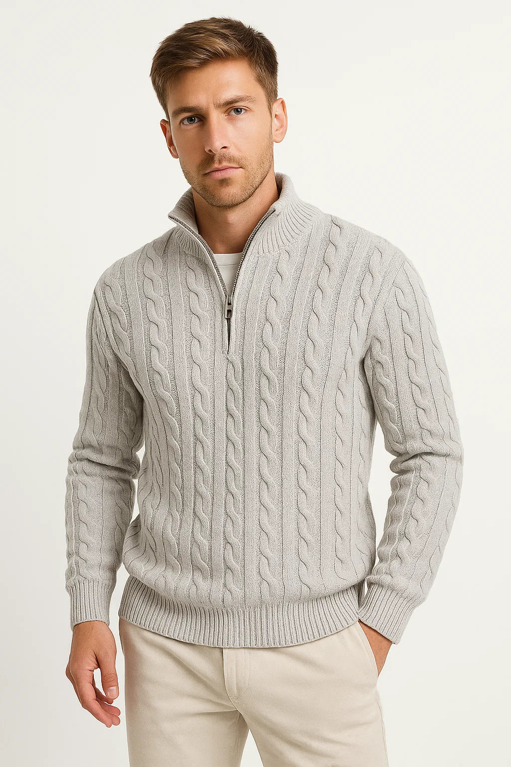 Men's Cable Knit Quarter Zip Sweater