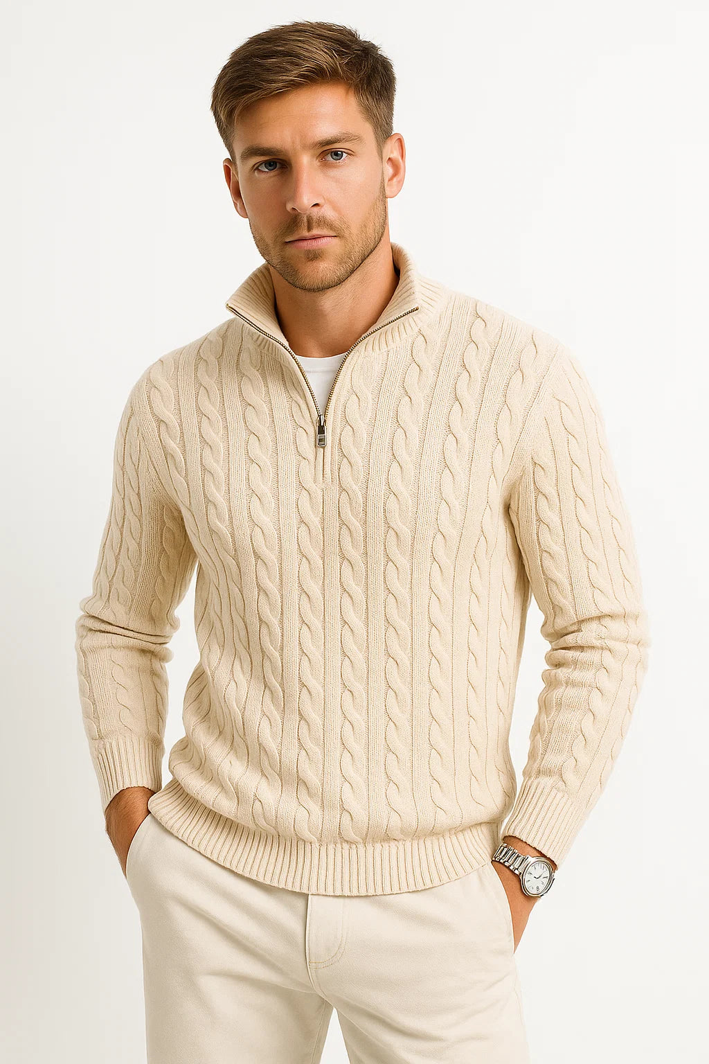 Men's Cable Knit Quarter Zip Sweater