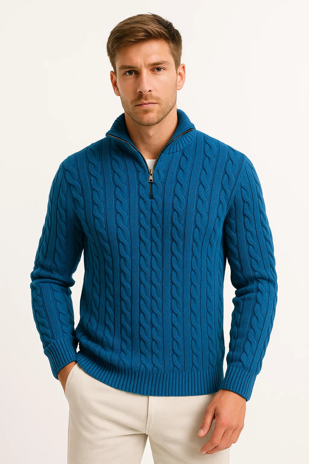 Men's Cable Knit Quarter Zip Sweater