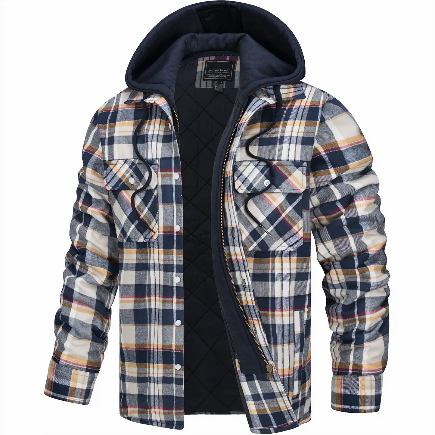 Men's Plaid Quilted Warm Zip-Up Jacket
