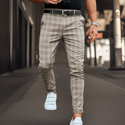 Men's Slim Fit Chino Trousers Tartan Plaid