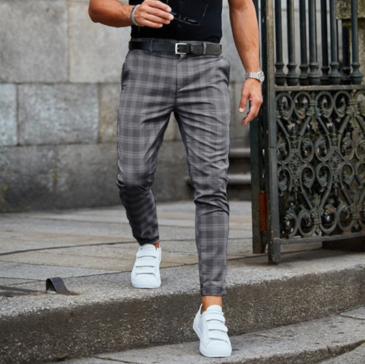 Herren Slimfit Hosen Karomuster Stretch - IdealeKleiden