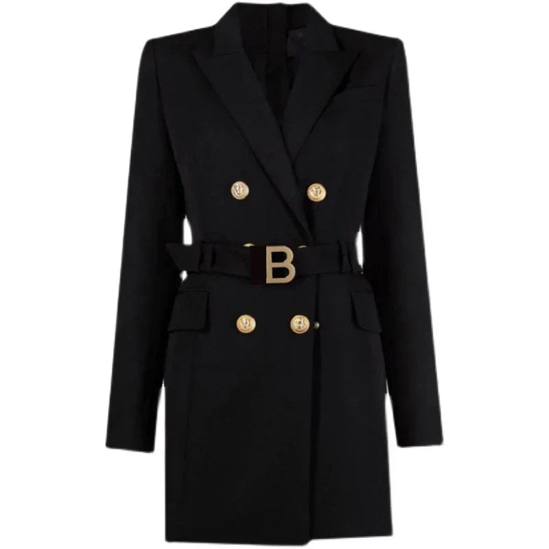 Elegant office dress with belt and chic buttons