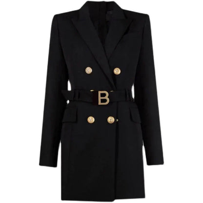 Elegant office dress with belt and chic buttons