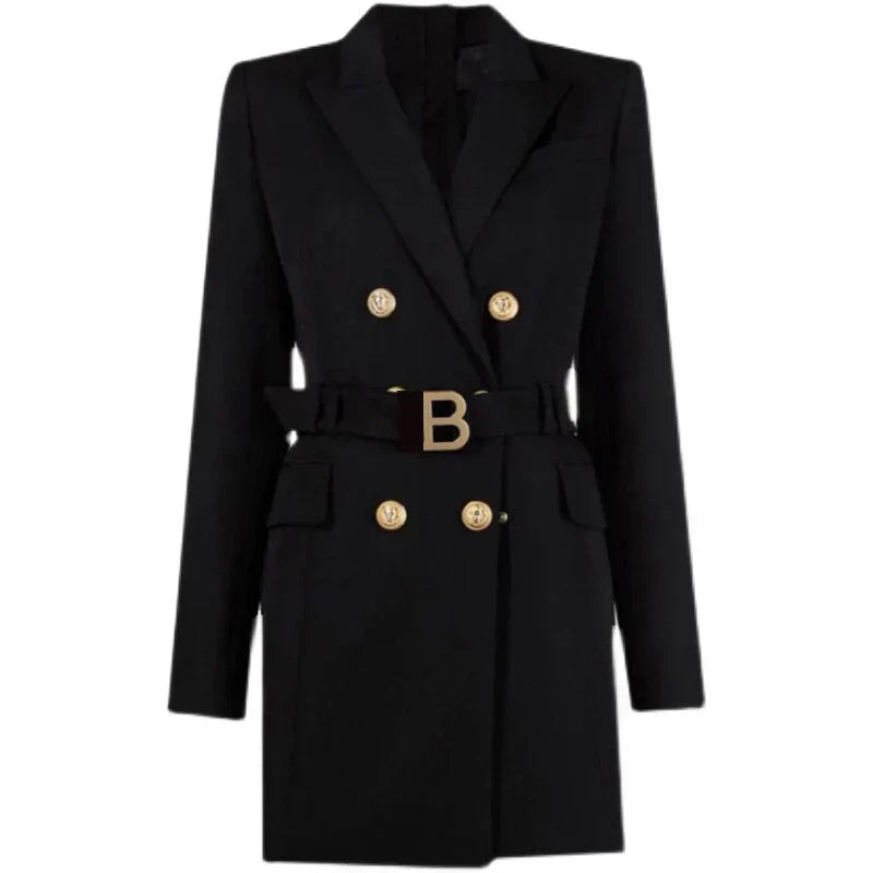 Elegant Office Dress With Belt And Luxury Buttons
