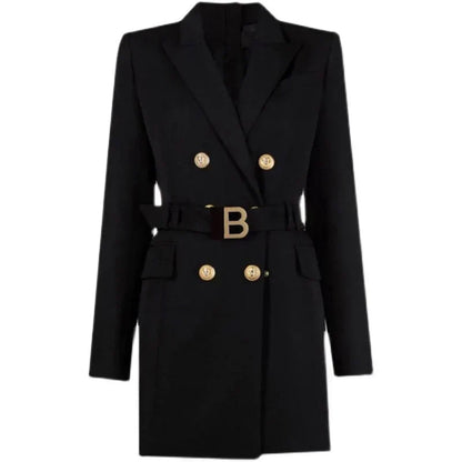 Elegant Office Dress With Belt And Luxury Buttons