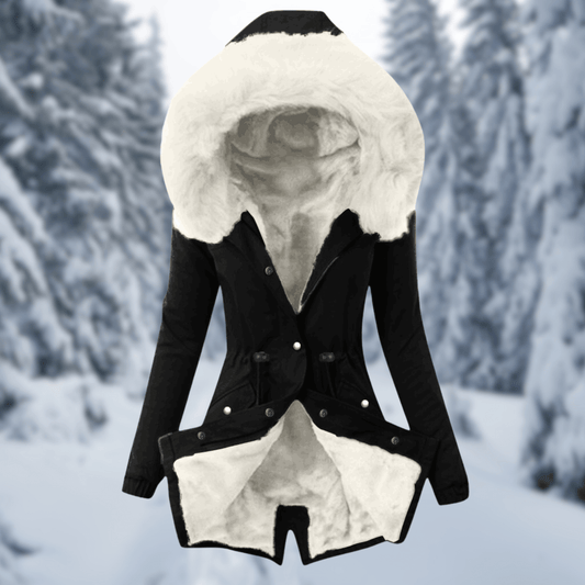 Damen Winterjacke Baumwolle Warm mit Kapuze und Kunstpelz - IdealeKleiden