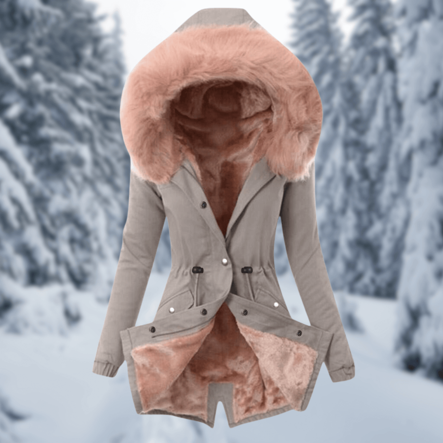 Women's Winter Jacket Cotton Warm with Hood and Faux Fur